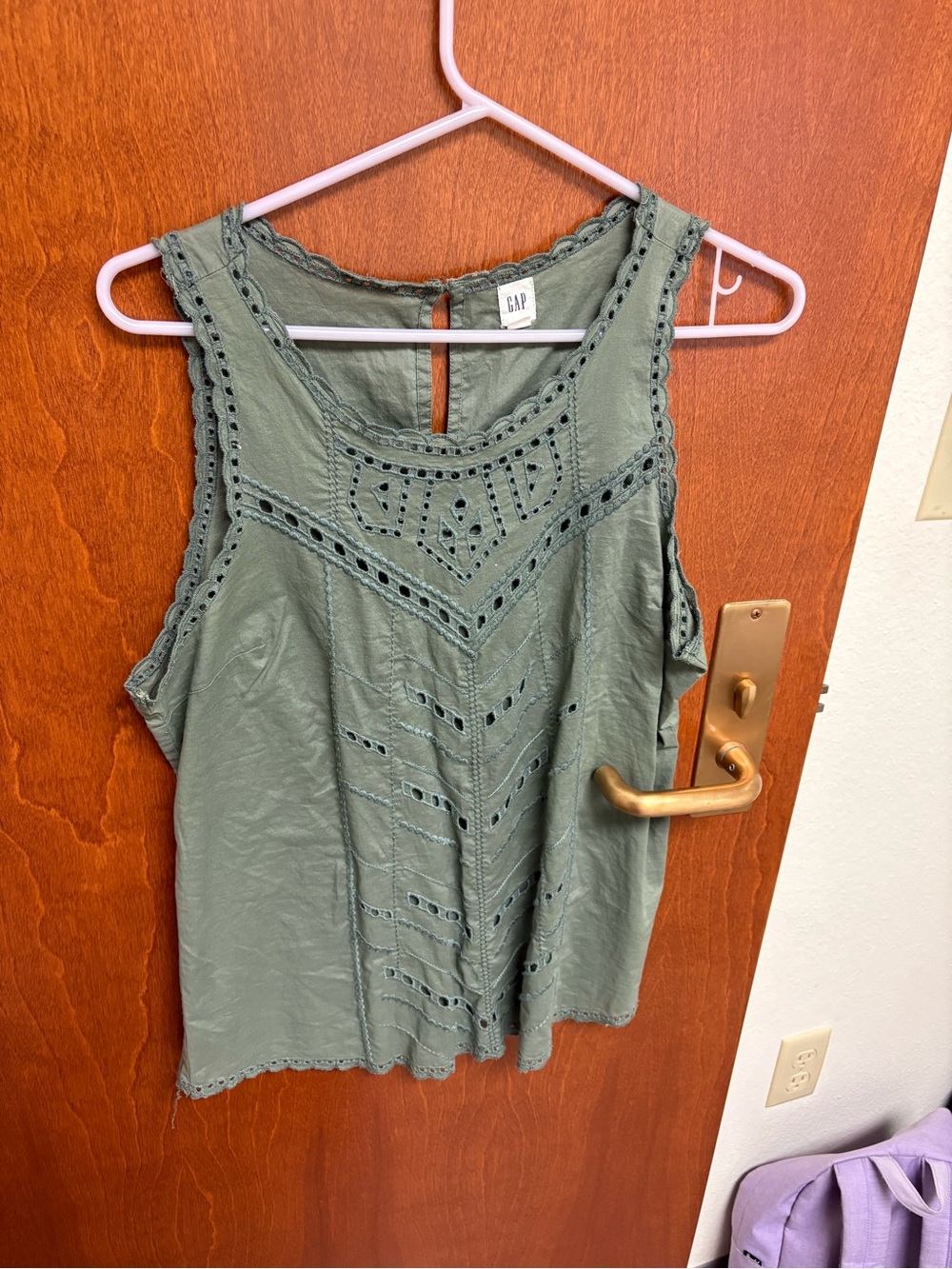 GAP Olive Eyelet Lace-Trim Sleeveless Tank